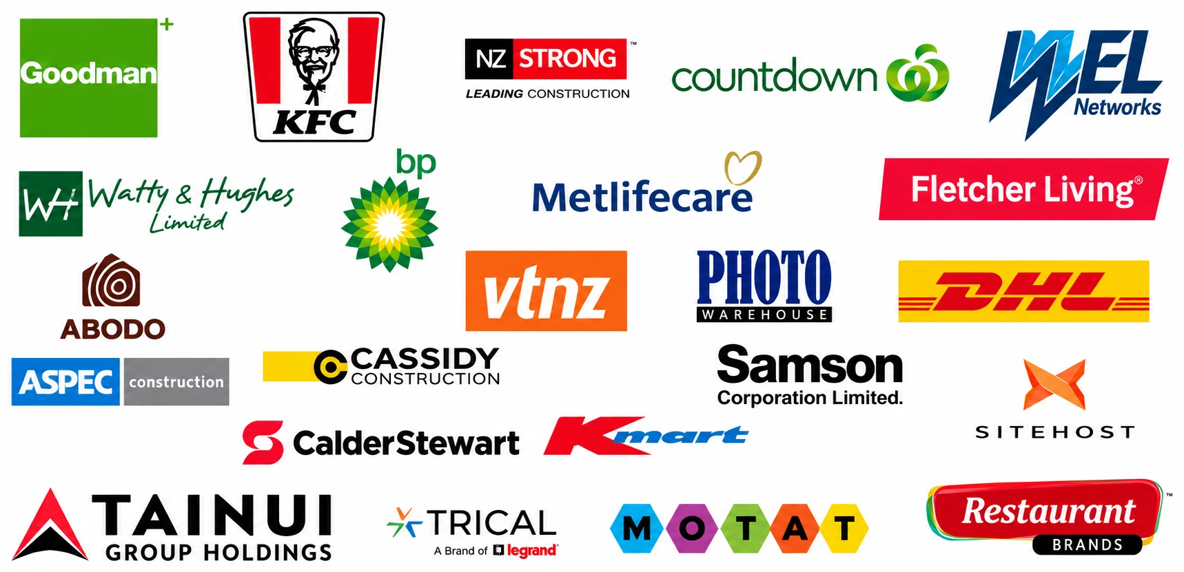 Brands we have worked with, including Goodman, KFC, Countdown, WEL Networks, BP, Metlifecare, Fletcher Living, DHL, Kmart and more